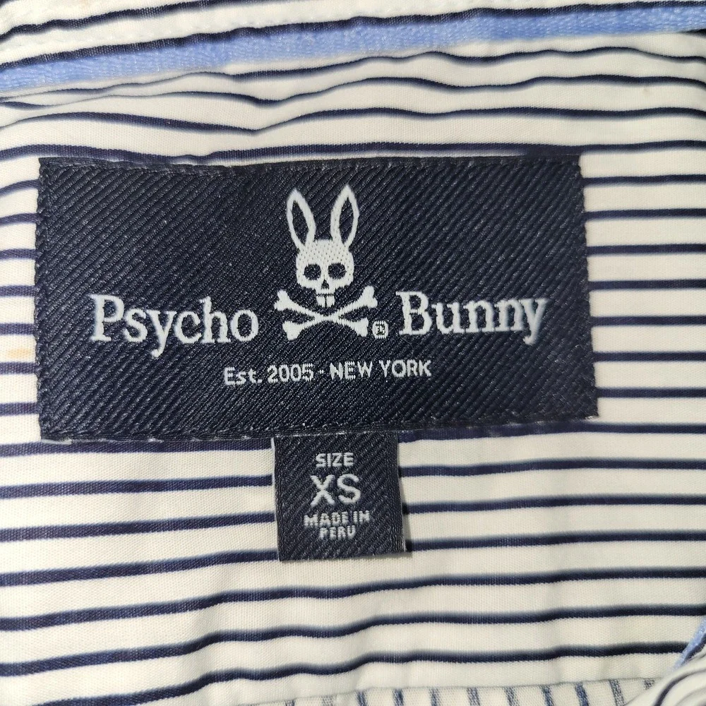 Psycho Bunny Short Sleeve Button Down Shirt Men's Size XS Striped Blue White - Picture 3 of 8